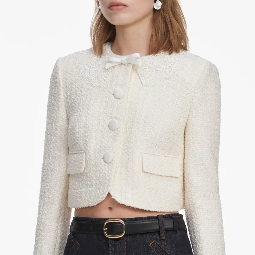Cream Boucle Lace Collar Jacket Cream Boucle Lace Collar Jacket