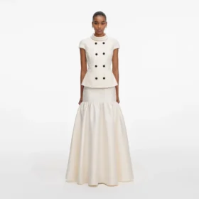 Cream Boucle Taffeta Maxi Dress
