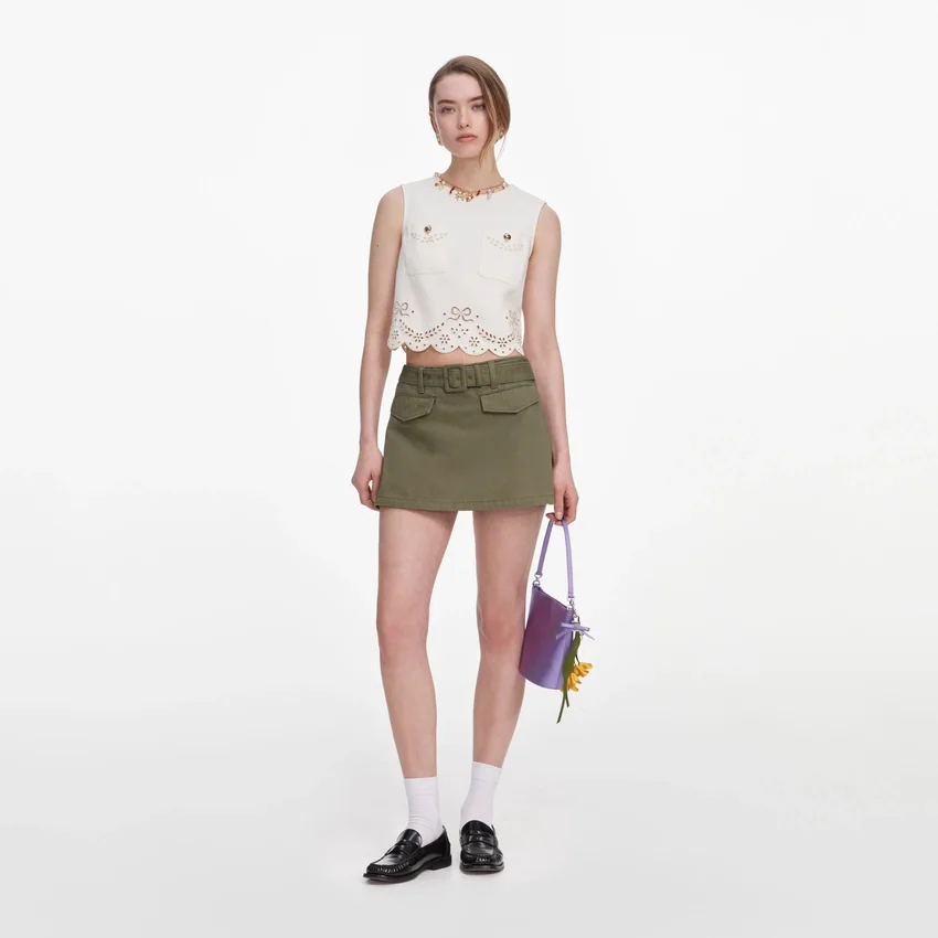 Cream Broderie Denim Top Cream Broderie Denim Top