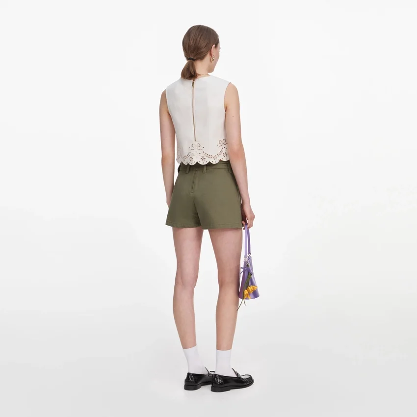 Cream Broderie Denim Top Cream Broderie Denim Top