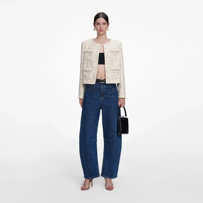 Cream Embellished Boucle Jacket Cream Embellished Boucle Jacket