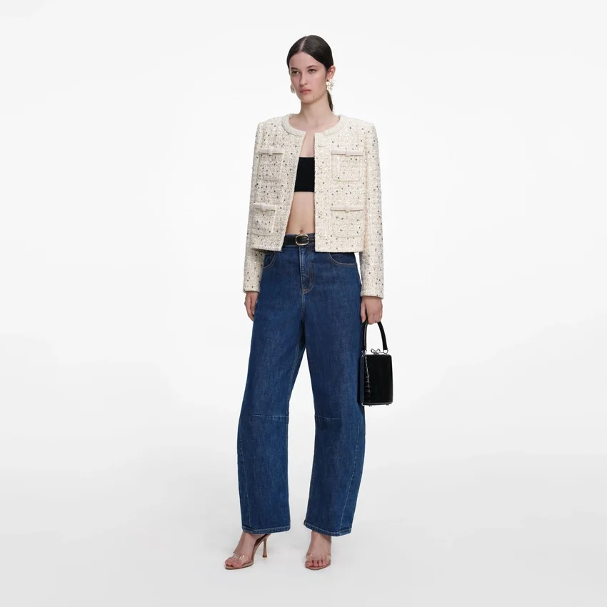 Cream Embellished Boucle Jacket Cream Embellished Boucle Jacket