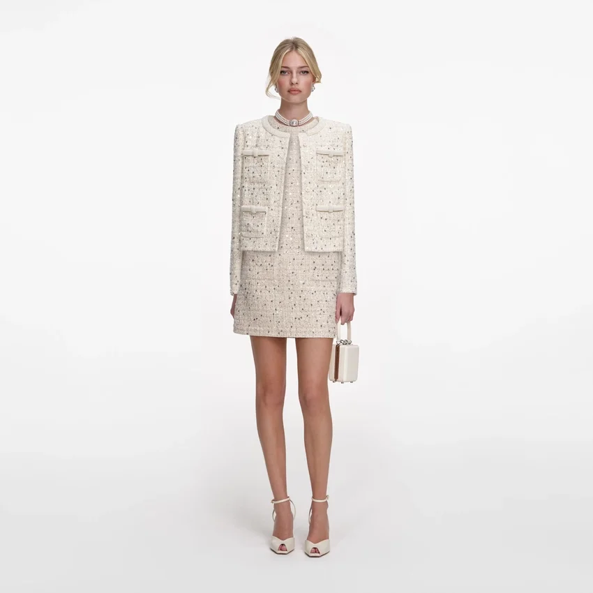 Cream Embellished Boucle Jacket Cream Embellished Boucle Jacket