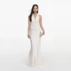 Cream Linen Blend Satin Maxi Dress