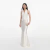 Cream Linen Blend Satin Maxi Dress