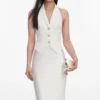 Cream Linen Blend Satin Maxi Dress