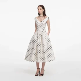 Cream Polka Dot Cotton Midi Dress