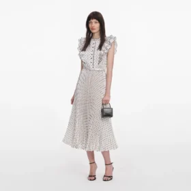 Cream Ramie Polka Dot Midi Dress