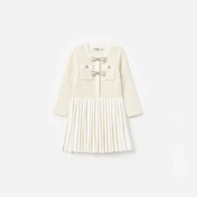 Cream Sequin Knit Bow Trim Dress