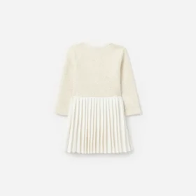 Cream Sequin Knit Bow Trim Dress