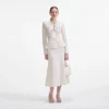 Cream Sequin Knit Tailored Midi Dress