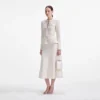 Cream Sequin Knit Tailored Midi Dress