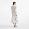 Cream Sequin Knit Tailored Midi Dress