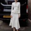 Cream Sequin Knit Tailored Midi Dress