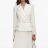 Cream Tailored Bouclé And Chiffon Midi Dress