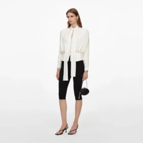 Cream Tie Neck Jersey Top