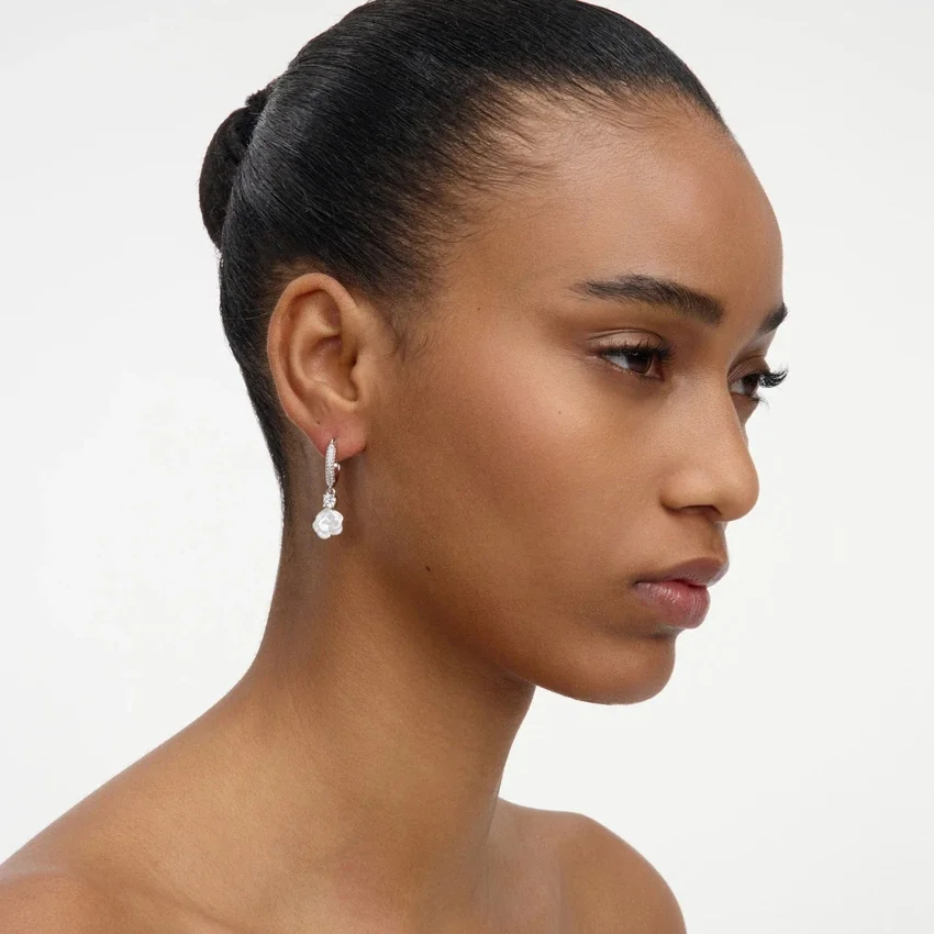 Crystal Flower Dangle Hoop Earring Crystal Flower Dangle Hoop Earring
