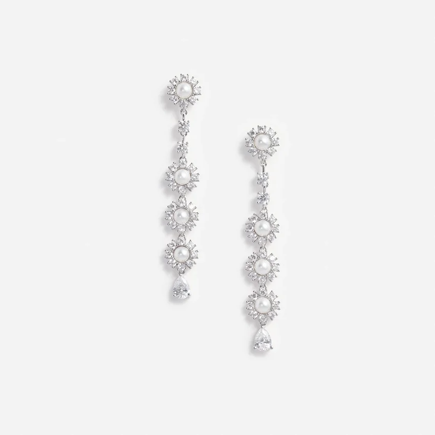 Crystal Pearl Tiered Drop Earrings Crystal Pearl Tiered Drop Earrings