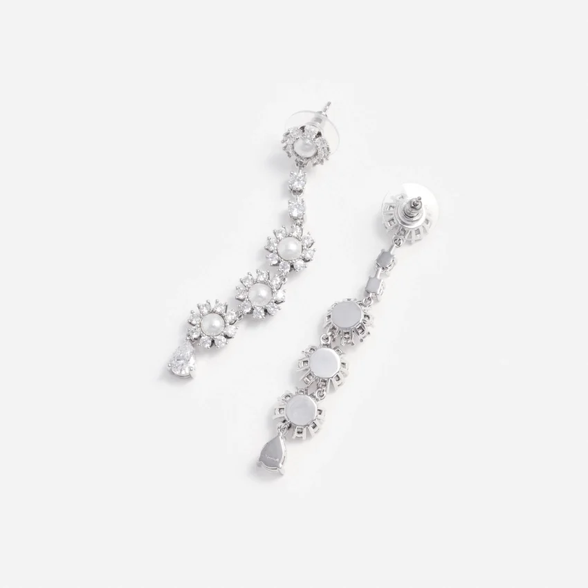 Crystal Pearl Tiered Drop Earrings Crystal Pearl Tiered Drop Earrings