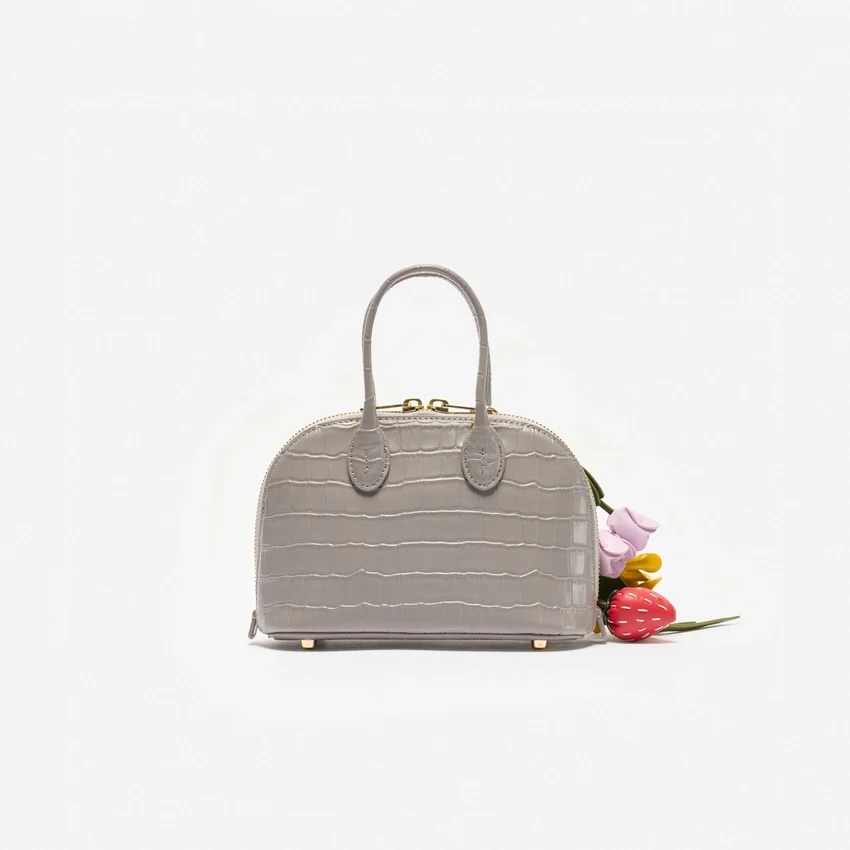 Embossed Leather Grey Mini Bag Embossed Leather Grey Mini Bag