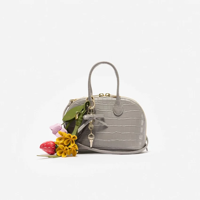 Embossed Leather Grey Mini Bag Embossed Leather Grey Mini Bag