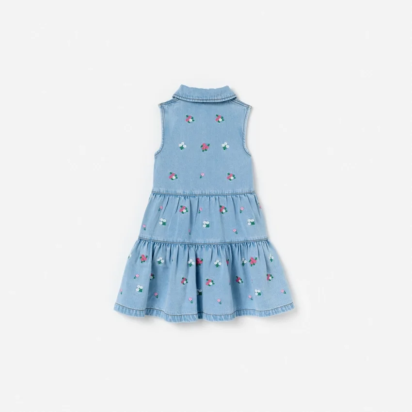 Flower Denim Embroidered Dress Flower Denim Embroidered Dress