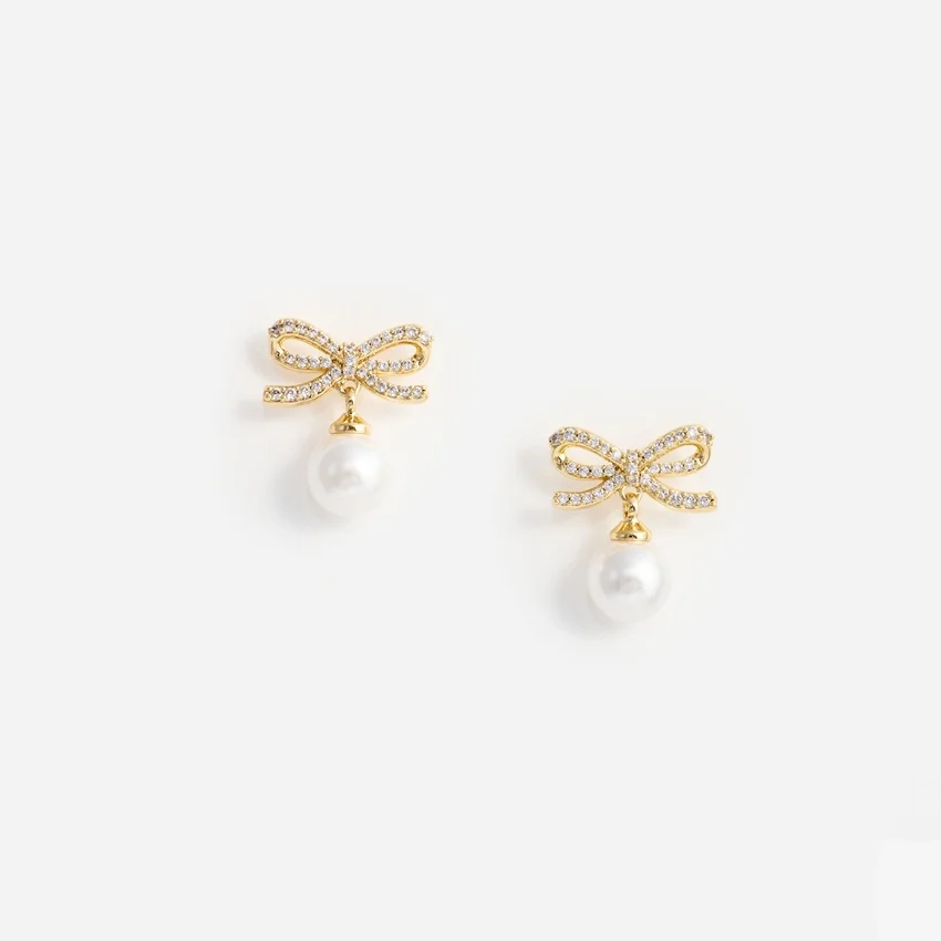 Gold Bow Pearl Earrings Gold Bow Pearl Earrings
