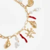 Gold Coral Pearl Charm Bracelet