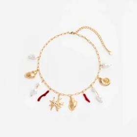 Gold Coral Pearl Charm Necklace