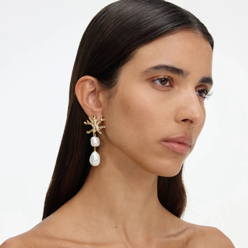 Gold Coral Pearl Earrings Gold Coral Pearl Earrings