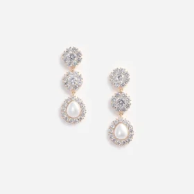 Gold Crystal Flower Tiered Earrings