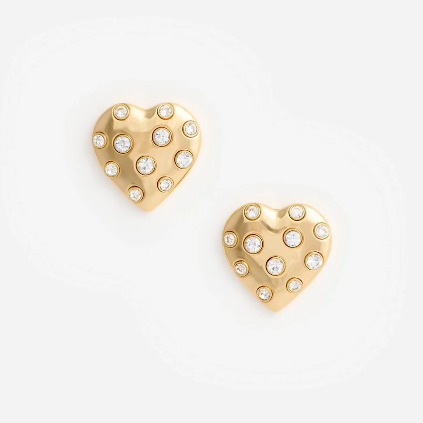 Gold Crystal Heart Earrings Gold Crystal Heart Earrings
