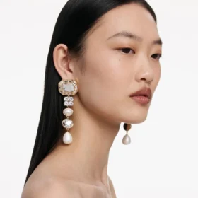 Gold Crystal Pearl Tiered Earrings