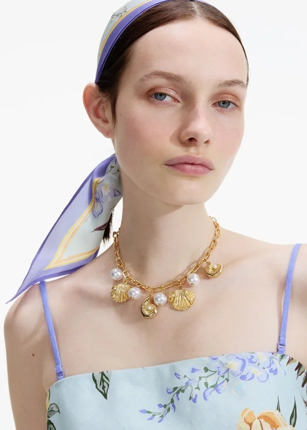 Gold Pearl Shell Charm Necklace Gold Pearl Shell Charm Necklace