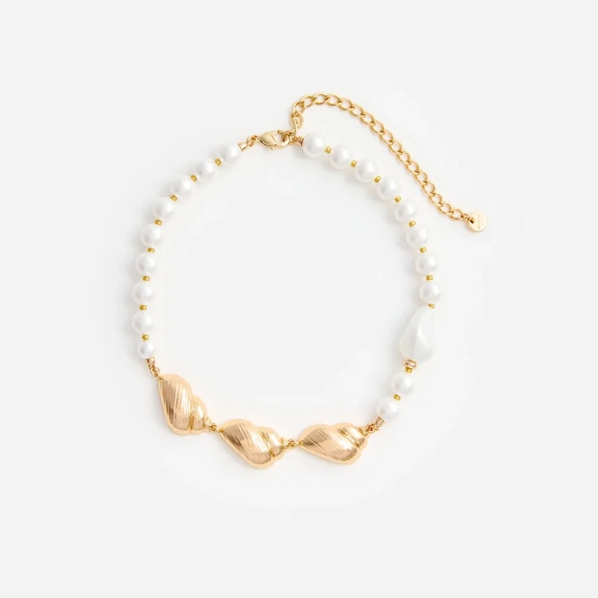 Gold Shell And Pearl Necklace Gold Shell And Pearl Necklace