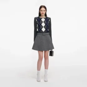 Grey Argyle Crystal Trim Jumper Grey Argyle Crystal Trim Jumper