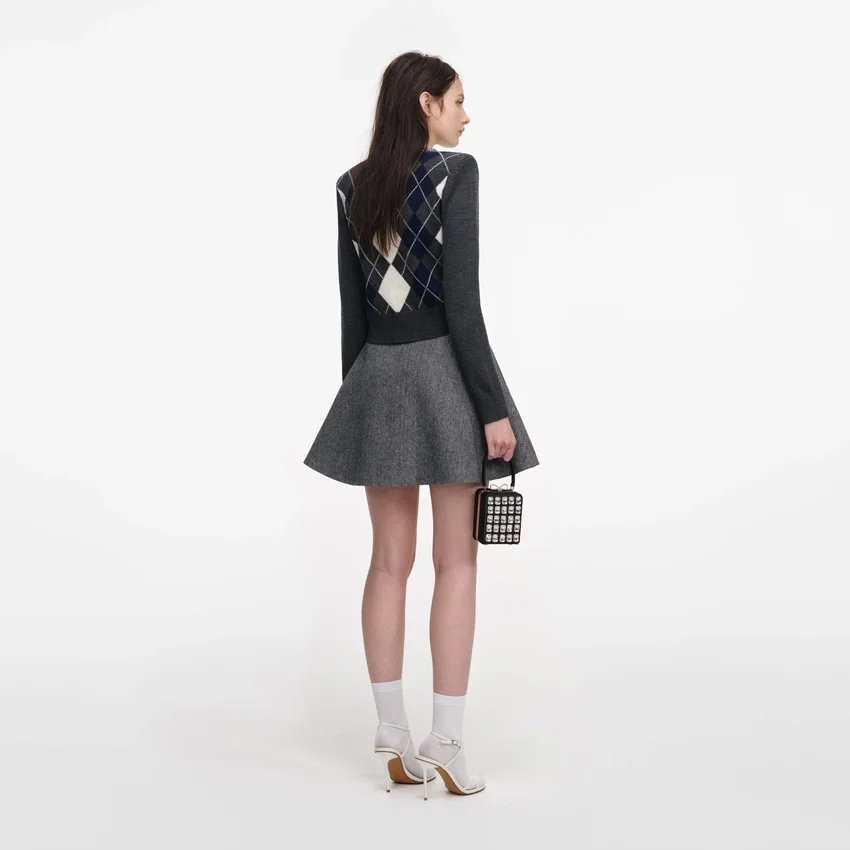 Grey Argyle Crystal Trim Jumper Grey Argyle Crystal Trim Jumper