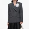 Grey Double Breasted Flower Blazer Grey Double Breasted Flower Blazer