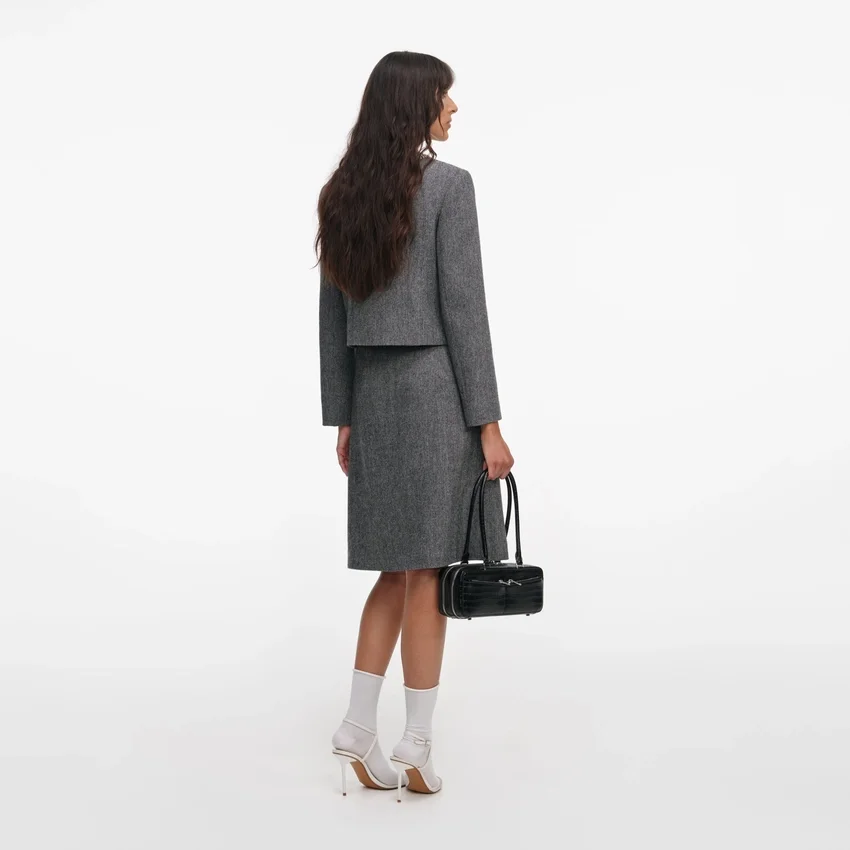 Grey Herringbone Crystal Trim Jacket Grey Herringbone Crystal Trim Jacket