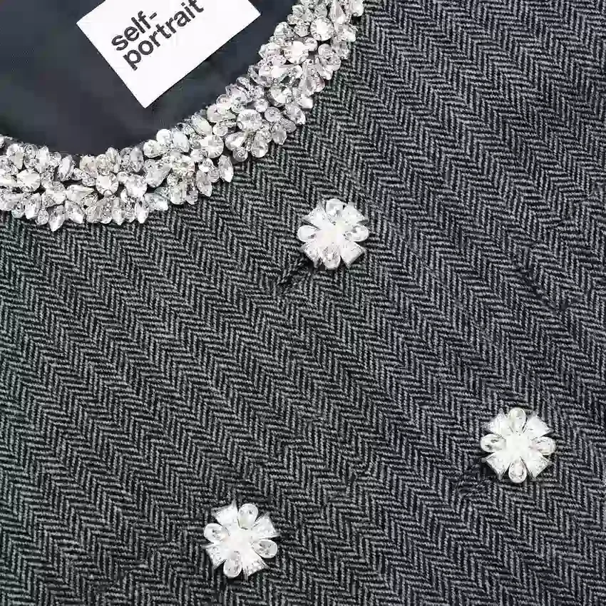 Grey Herringbone Crystal Trim Jacket Grey Herringbone Crystal Trim Jacket
