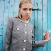 Grey Herringbone Crystal Trim Jacket Grey Herringbone Crystal Trim Jacket