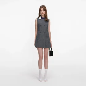 Grey Herringbone Scarf Detail Mini Dress