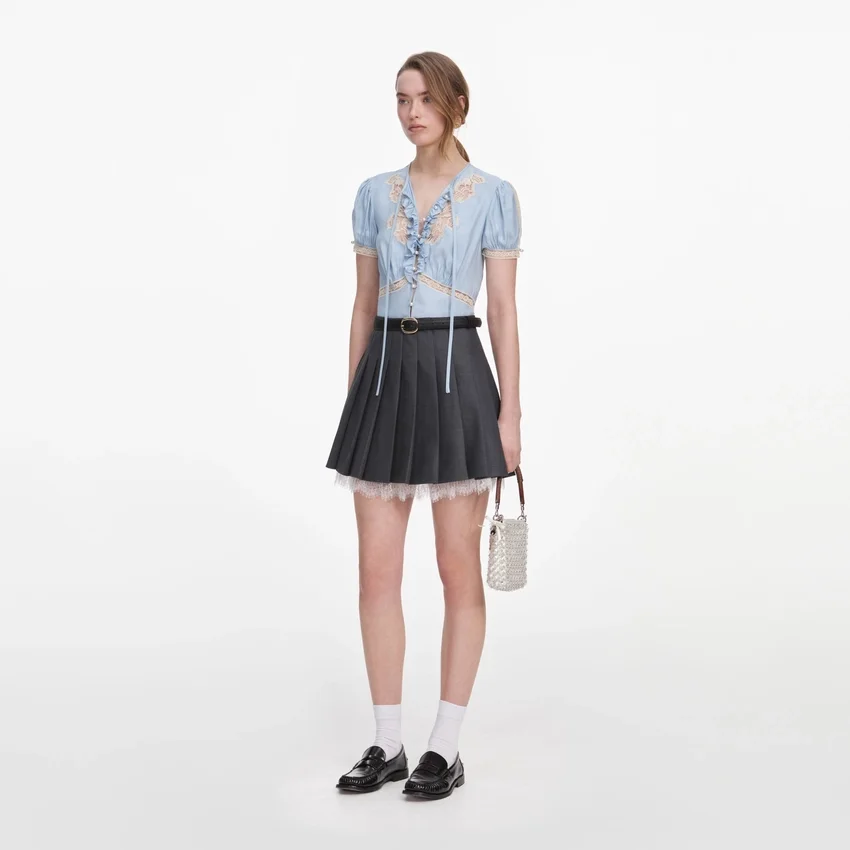 Blue Viscose Lace Top Blue Viscose Lace Top