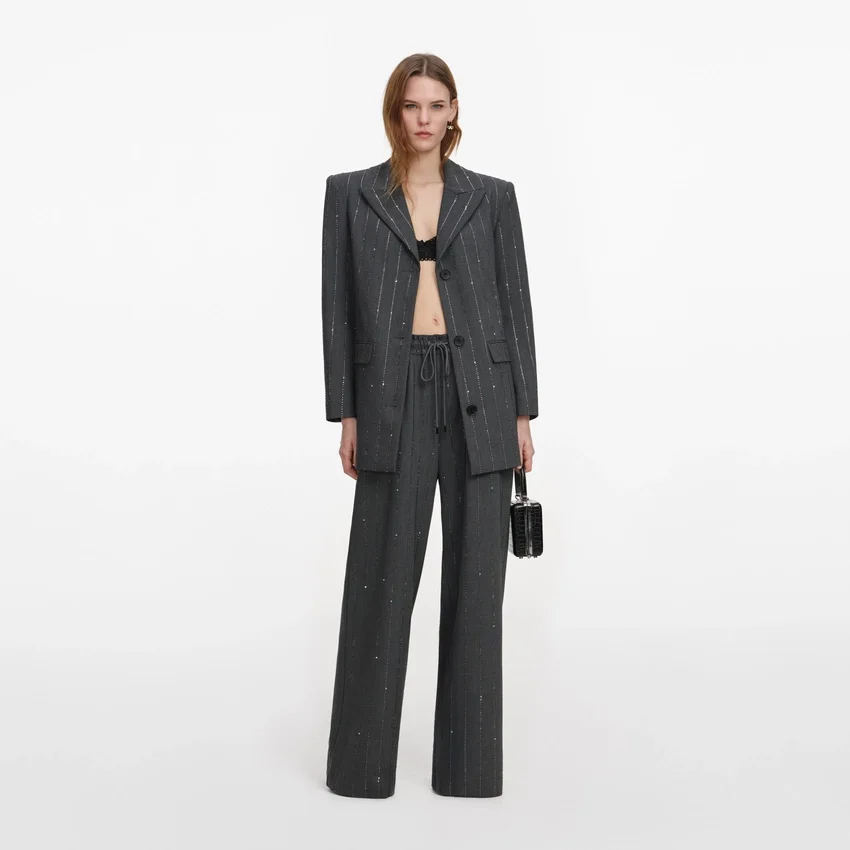 Grey Rhinestone Pinstripe Trousers Grey Rhinestone Pinstripe Trousers