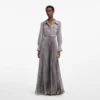 Grey Satin Pleated Maxi Dress