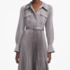 Grey Satin Pleated Maxi Dress
