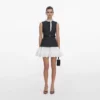 Grey Tailored Cotton Frill Mini Dress
