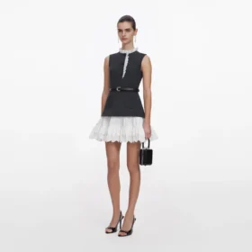 Grey Tailored Cotton Frill Mini Dress