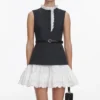 Grey Tailored Cotton Frill Mini Dress