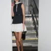 Grey Tailored Cotton Frill Mini Dress